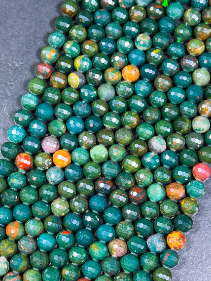 NATURAL Bloodstone Gemstone Bead Faceted 6mm 8mm 10mm 12mm Round Bead, Beautiful Natural Green Color Bloodstone Gemstone Bead 15.5"