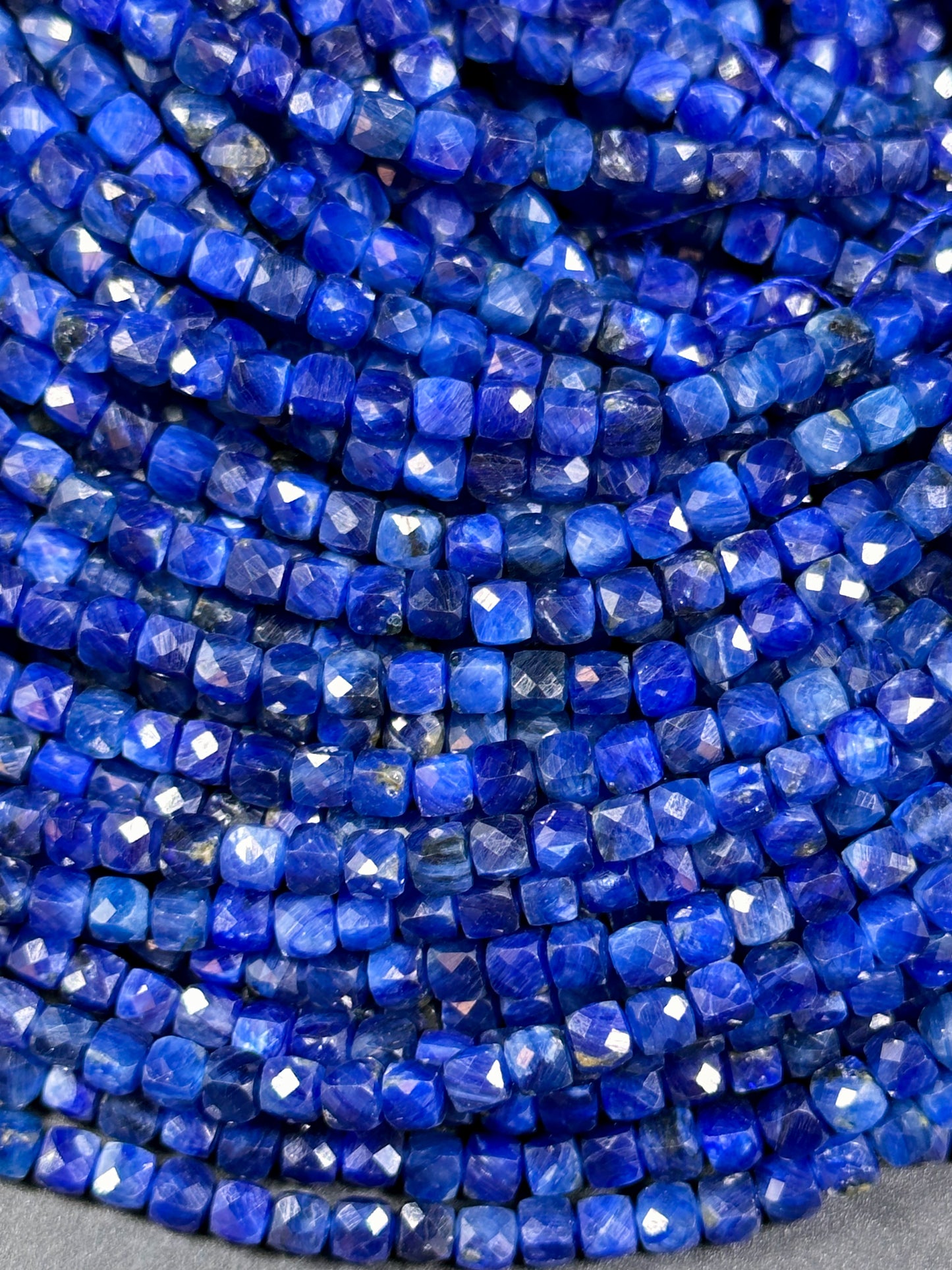 AAA NATURAL Kyanite Gemstone Bead Faceted 4mm Cube Shape, Gorgeous Natural Dark Blue Kyanite Gemstone Bead Excellent Quality Beads 15.5"