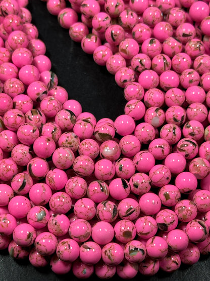 Beautiful Howlite Abalone Shell Bead 6mm 8mm 10mm Round Bead, Gorgeous Hot Pink Color Howlite Natural Abalone Shell Bead Full Strand 15.5"