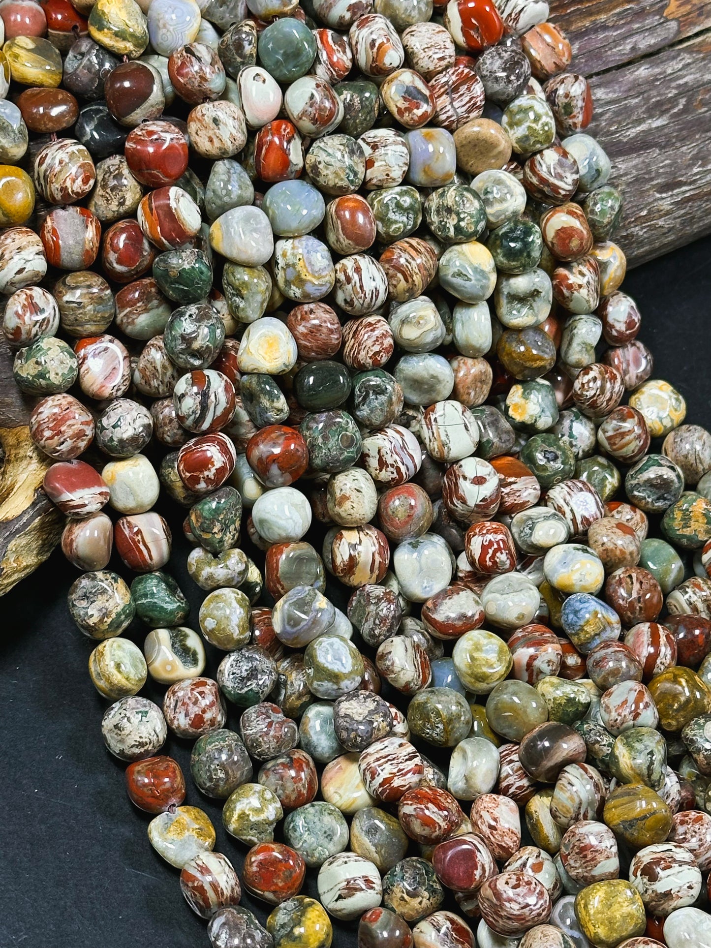 Natural Polychrome Jasper Gemstone Bead 10-12mm Nugget Shape, Beautiful Red Beige Brown Gray Color Polychrome Jasper Bead, Full Strand 15.5"