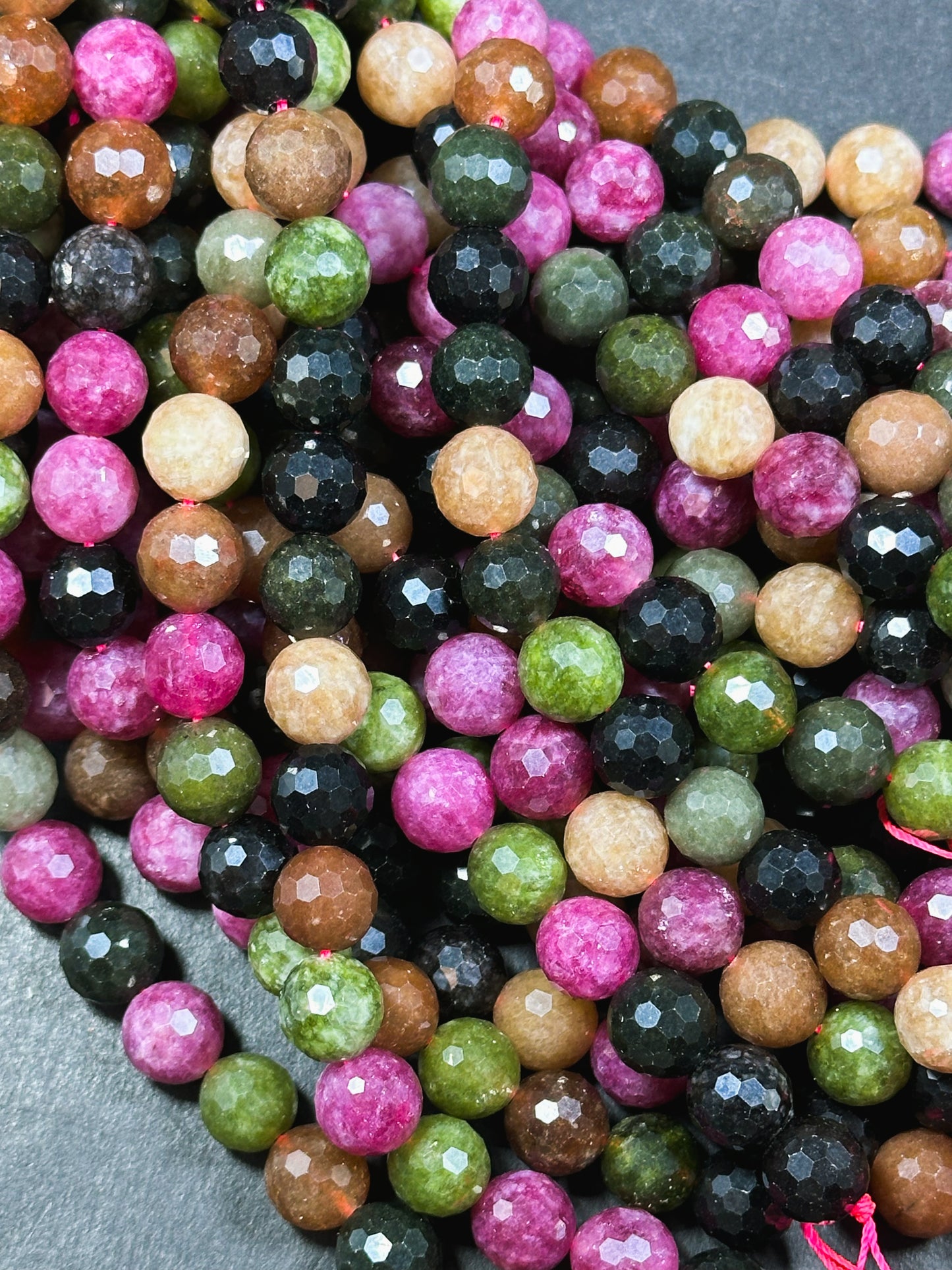 Natural Tourmaline Quartz Gemstone Bead Faceted 8mm 10mm Round Beads, Beautiful Multicolor Tourmaline Quartz Stone Beads, Full Strand 15.5"