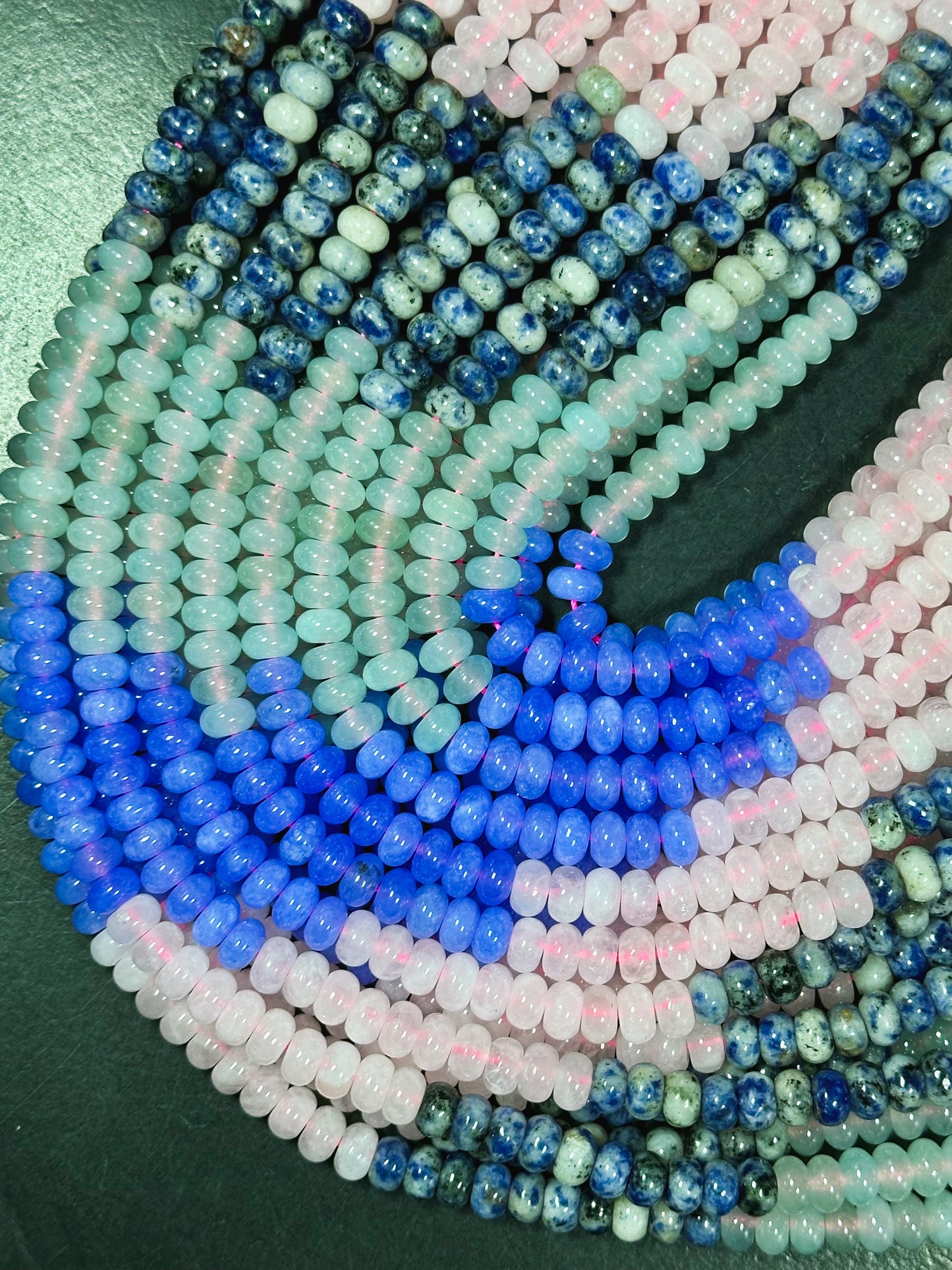 Natural Mixed Gemstone Beads 8x5mm Rondelle Shape, Beautiful Multi Jade Rose Quartz Sodalite Aquamarine Gemstone Beads Full Strand 15.5"