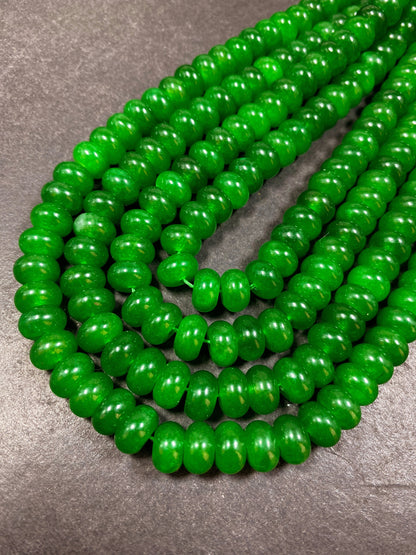 NATURAL Green Jade Gemstone Bead 10x6mm Rondelle Shape Bead, Beautiful Green Color Jade Gemstone Beads, Great Quality Bead Full Strand 15.5"