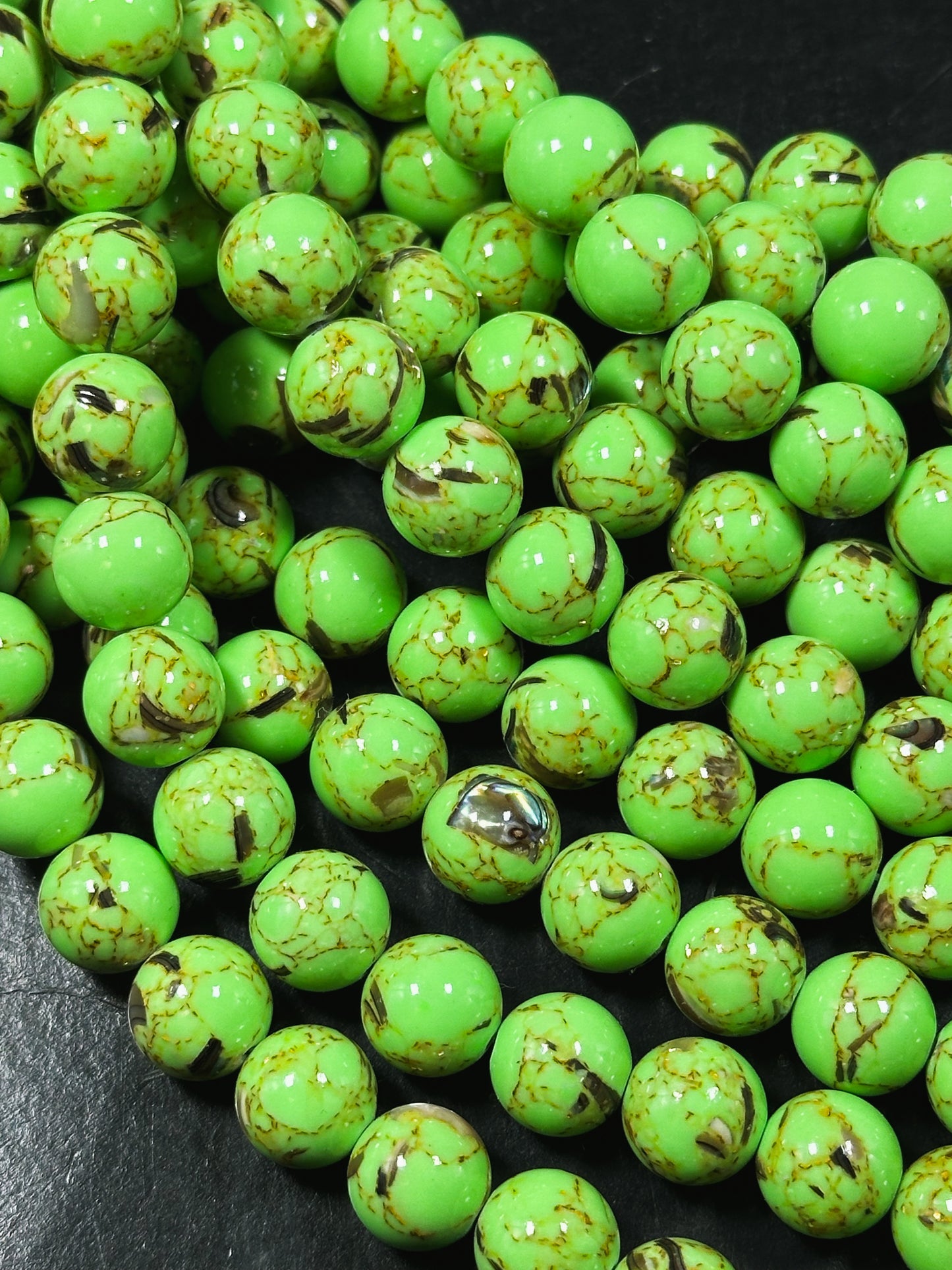 Beautiful Howlite Abalone Shell Bead 6mm 8mm 10mm Round Bead, Gorgeous Neon Green Color Howlite Natural Abalone Shell Bead Full Strand 15.5"