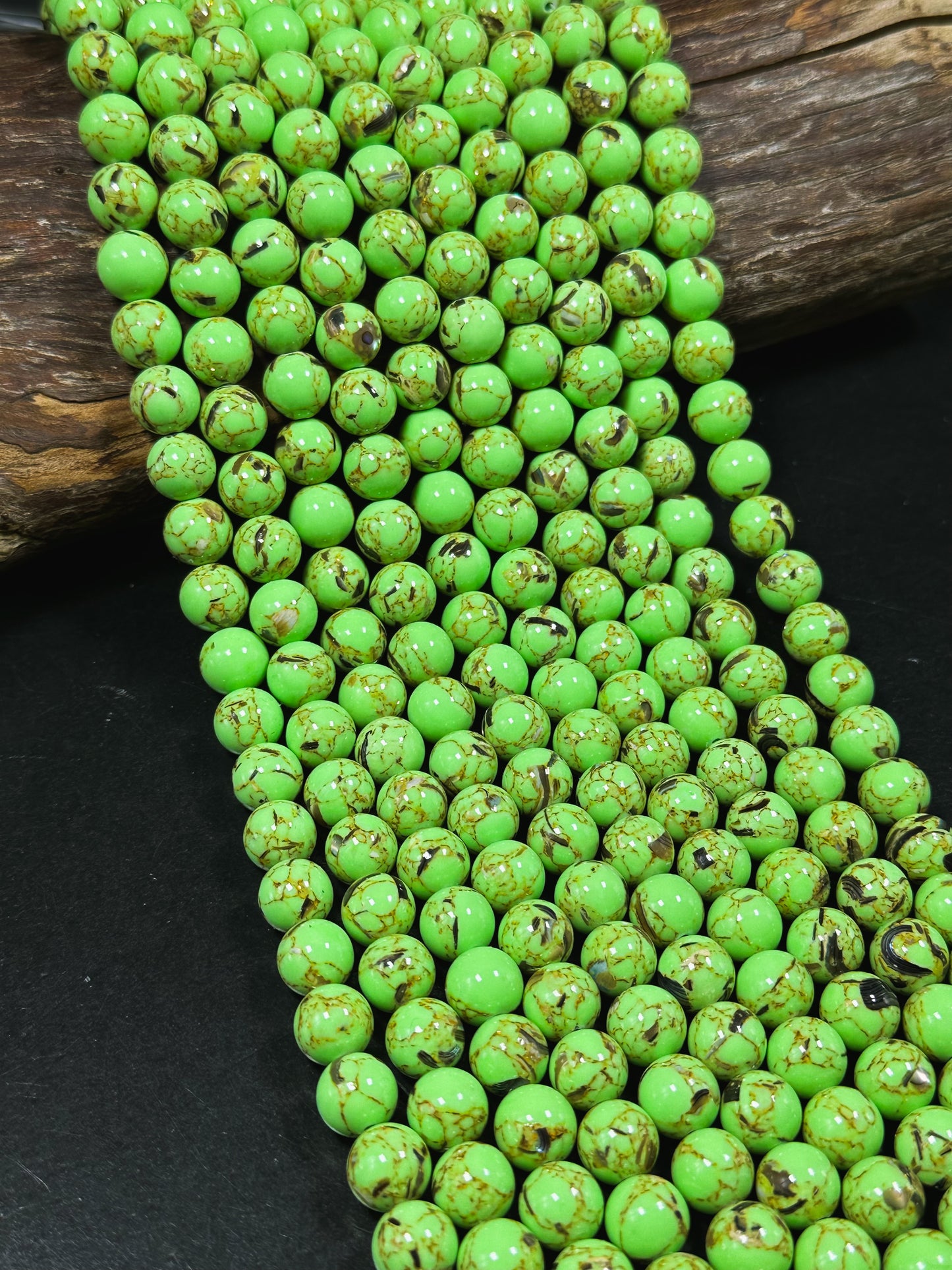 Beautiful Howlite Abalone Shell Bead 6mm 8mm 10mm Round Bead, Gorgeous Neon Green Color Howlite Natural Abalone Shell Bead Full Strand 15.5"