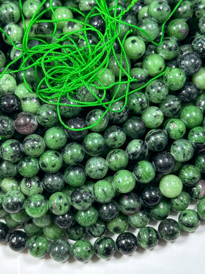 NATURAL Ruby Zoisite Gemstone Bead 4mm 6mm 8mm 10mm Round Beads, Beautiful Green Ruby Red Color Zoisite Gemstone, Full Strand 15.5"