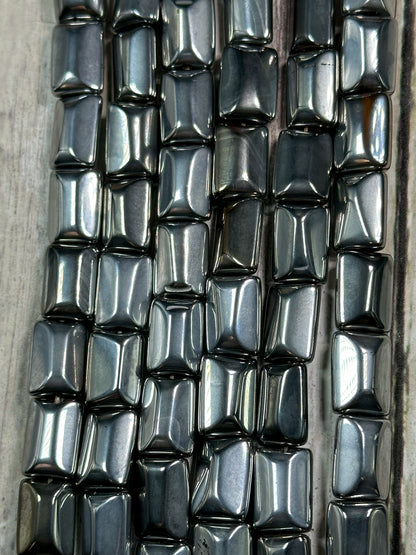 Natural Hematite Gemstone Bead Faceted 14x10mm Rectangle Shape Bead, Beautiful Metallic Gray Color Hematite Gemstone Bead, Full Strand 15.5"