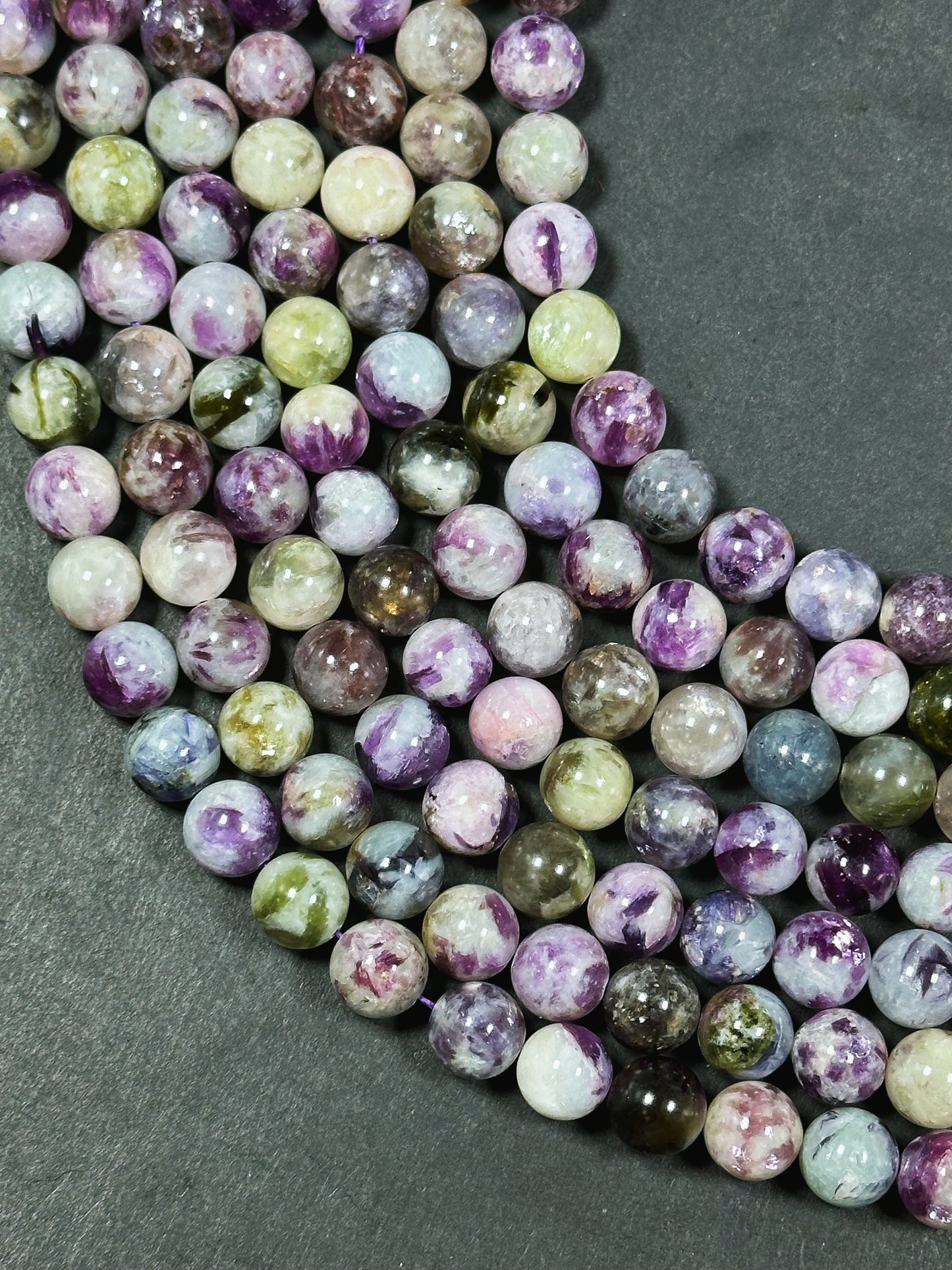 AA Natural Purple Mica Emerald Gemstone Bead 8mm 10mm Round Beads, Beautiful Natural Purple Green Gray Mica Emerald Stone Beads 15.5" Strand