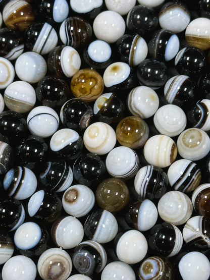 Natural Agate Gemstone Bead 12mm Round Beads, Beautiful Natural Multicolor White Brown Black Color Swirly Agate Gemstone Beads 15.5" Strand