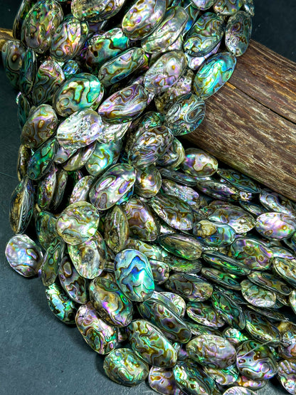 AAA Natural Abalone Shell Bead 26x20mm Oval Shape, Gorgeous Natural Rainbow Peacock Color Abalone Shell Excellent Quality Full Strand 15.5"