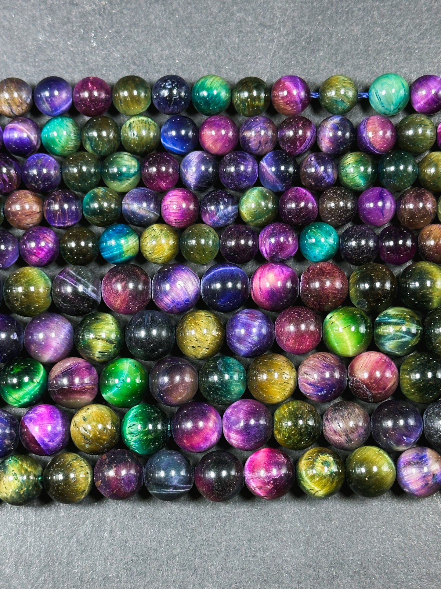 Multicolor Green Galaxy Tiger Eye Gemstone 6mm 8mm 10mm Round Beads, Gorgeous Multicolor Green Purple Teal Color Galaxy Tiger Eye Beads 15.5"