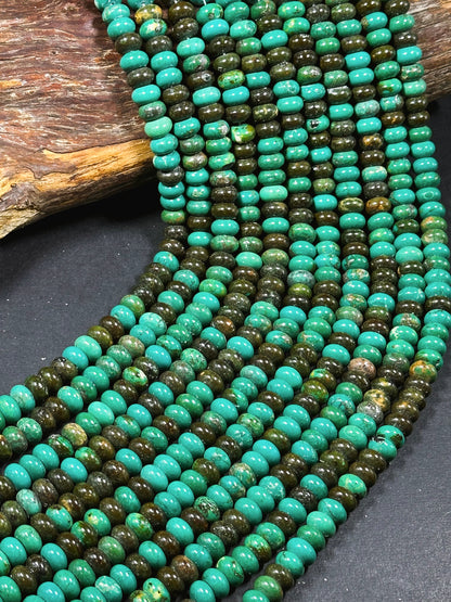 Natural Chinese Turquoise Gemstone Bead 10x6mm Rondelle Shape, Beautiful Green Blue Brown Color Turquoise Beads, Great Quality 15.5" Strand