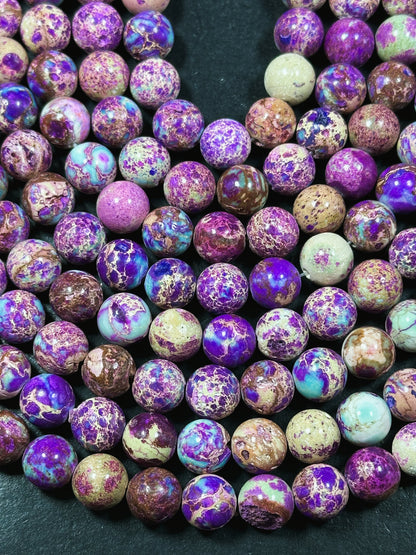 Natural Sea Sediment Jasper Gemstone Bead 6mm 8mm 10mm Round Beads, Beautiful Purple Blue Beige Color Imperial Jasper Bead Full Strand 15.5"