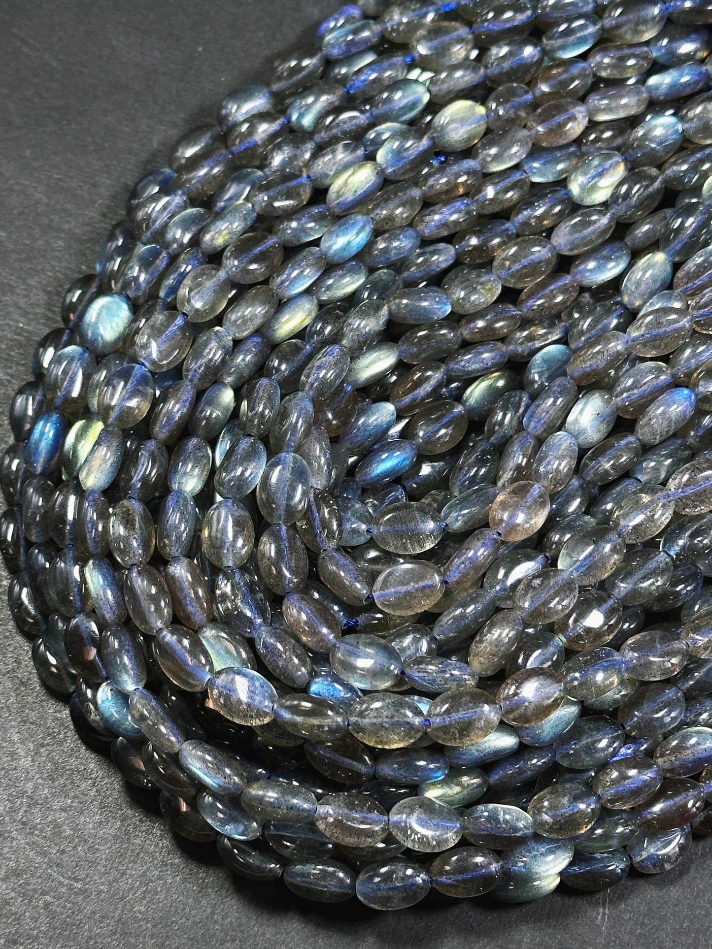 AAA Labradorite Gemstone Bead 11x8mm Oval Shape, Beautiful Natural Gray Color Rainbow Blue Flash Labradorite Excellent Quality Beads 15.5"