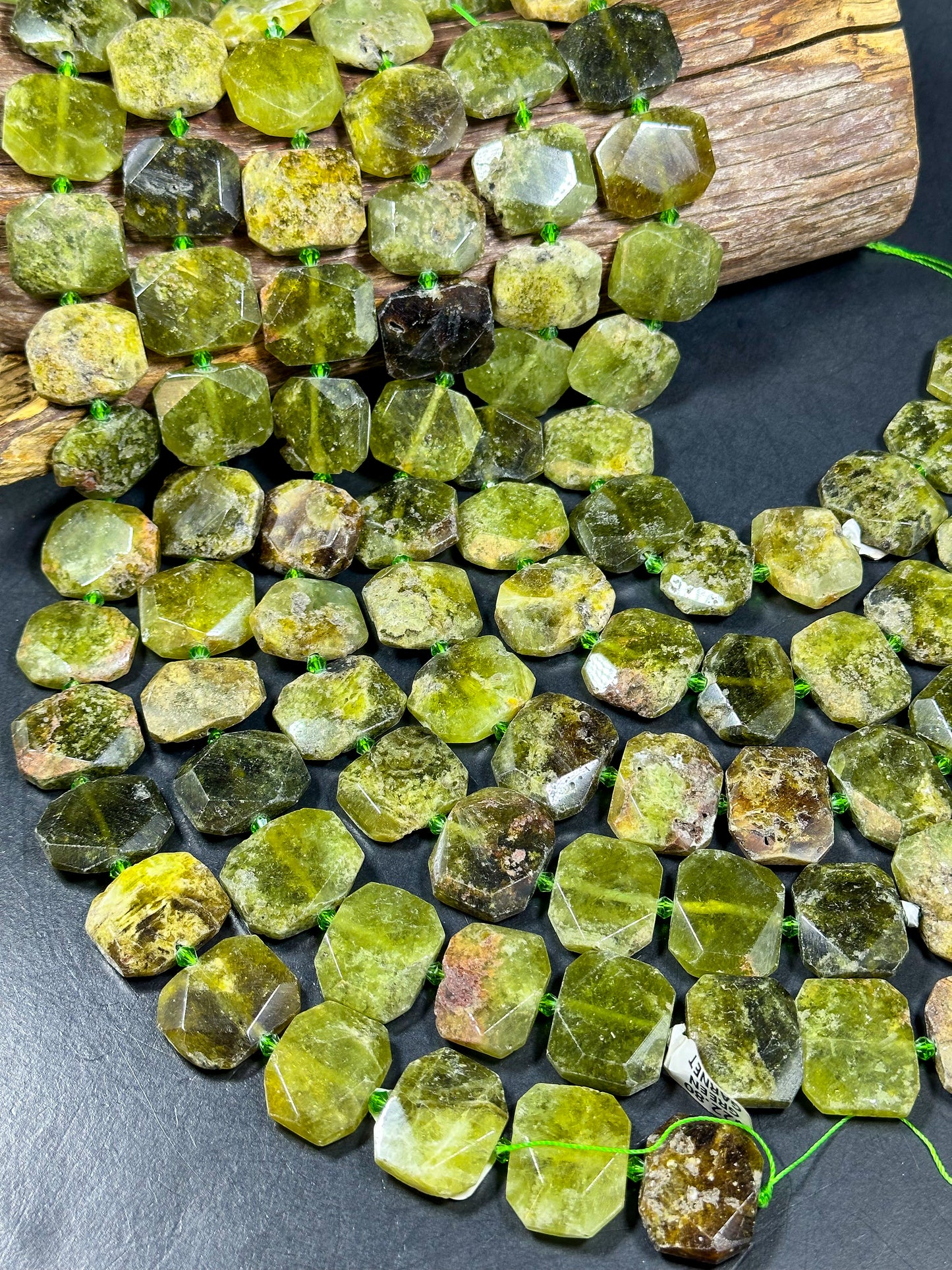 NATURAL Green Garnet Gemstone Bead Faceted 24x20mm Rectangle Tablet Shape Bead, Beautiful Green Color Garnet Gemstone