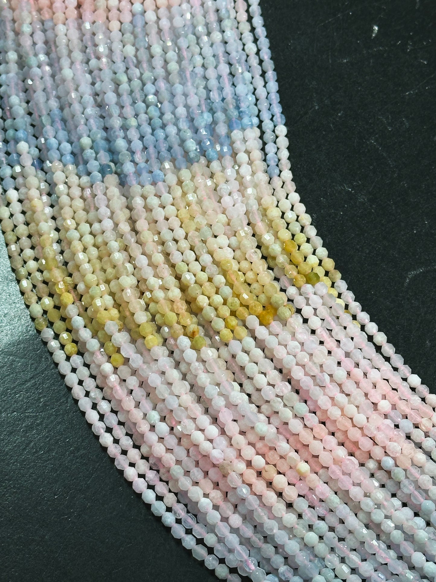 AAA Natural Morganite Gemstone Bead Faceted 4mm Diamond Shape, Gorgeous Natural Multicolor Pink Blue Yellow Morganite Bead Full Strand 15.5"