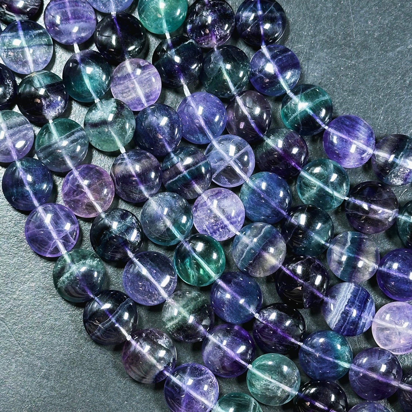 AAA Natural Fluorite Gemstone Bead 14mm Coin Shape, Beautiful Natural Purple Green Color Fluorite Gemstone Bead, Excellent Quality 15.5"