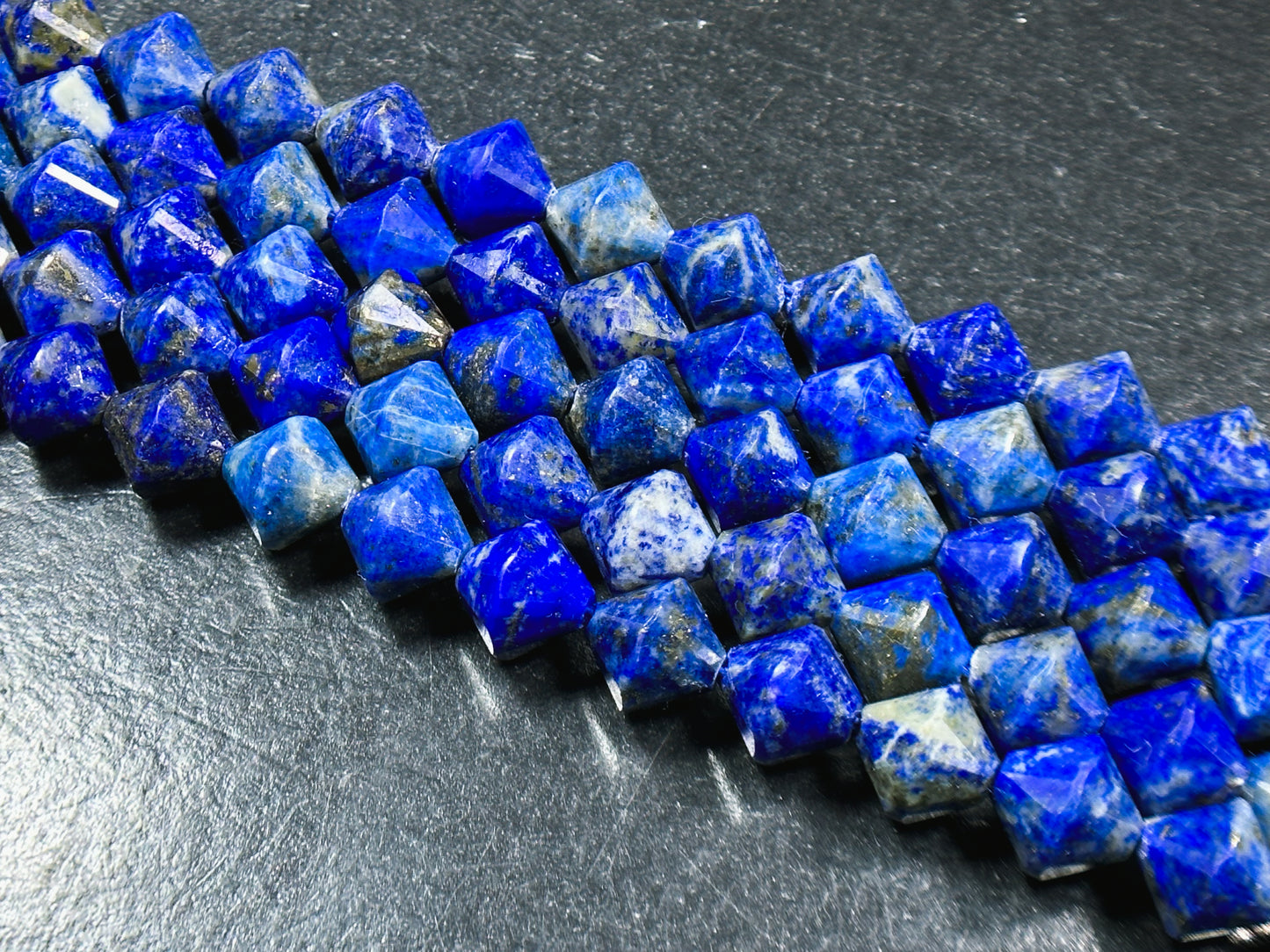 Natural Lapis Lazuli Gemstone Bead Faceted 8mm Bicone Diamond Shape Bead, Beautiful Natural Royal Blue Color Lapis Beads, Full Strand 15.5"