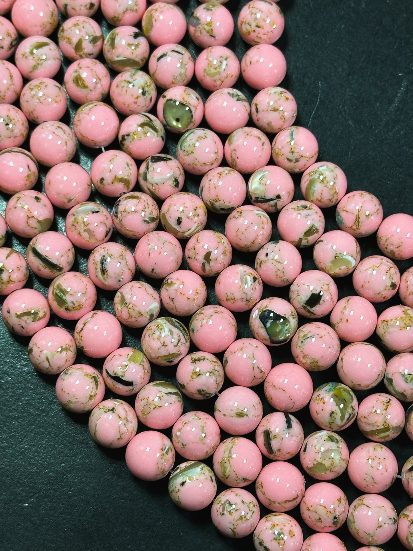 Beautiful Howlite Abalone Shell Bead 6mm 8mm 10mm Round Bead, Gorgeous Pink Color Howlite Natural Abalone Shell Bead Full Strand 15.5"