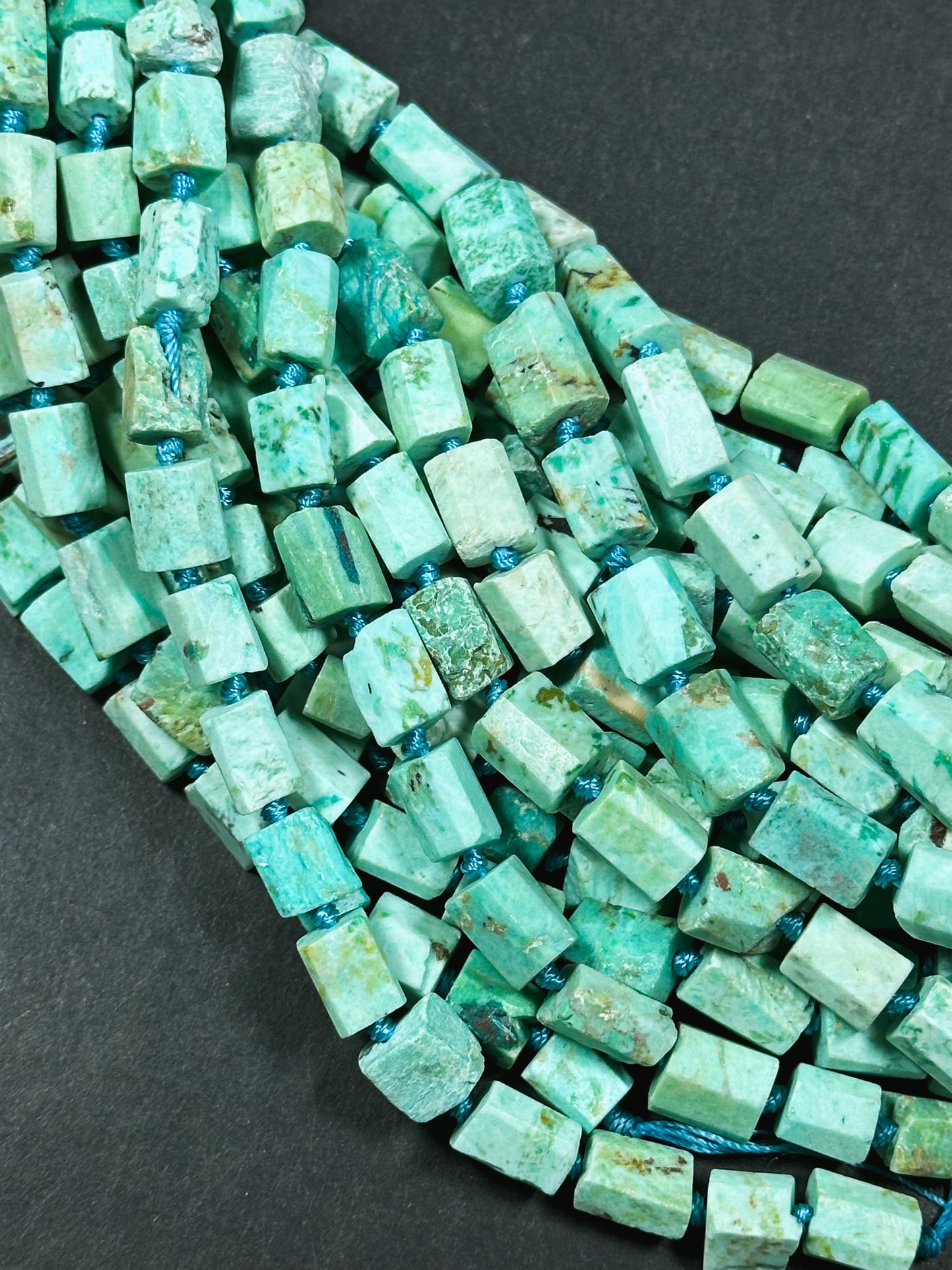 Natural Matte Chrysocolla Gemstone Bead Faceted 11x8mm Tube Shape Bead, Beautiful Natural Matte Seafoam Green Blue Chrysocolla Beads 15.5"