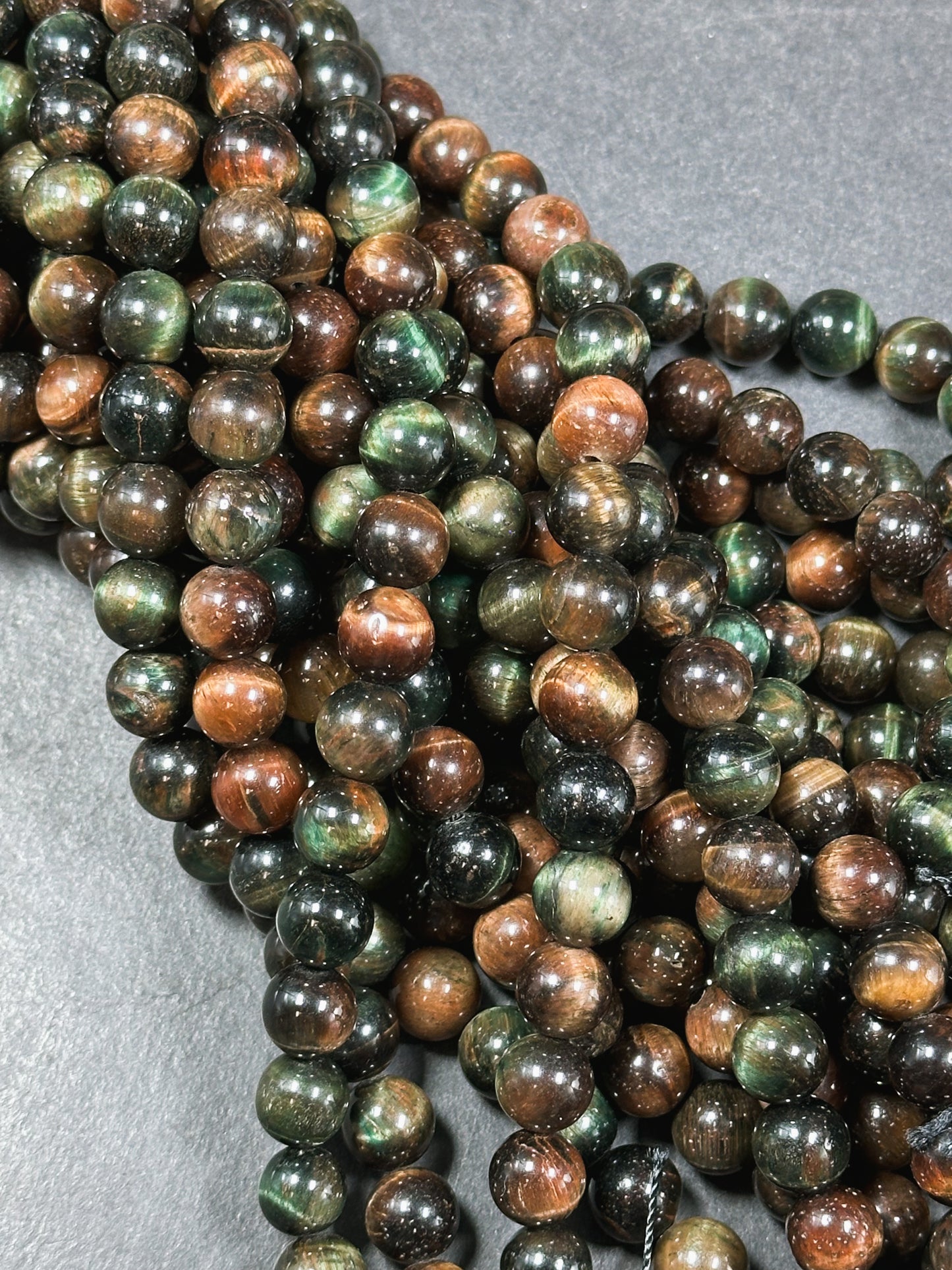 Natural Multicolor Tiger Eye Gemstone 8mm 10mm Round Beads, Gorgeous Multicolor Brown Navy Turquoise Color Tiger Eye Gemstone Beads 15.5"