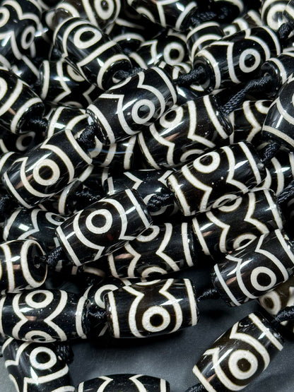 Natural Tibetan Gemstone Bead 24x14mm Barrel Shape Bead, Beautiful Black White Color Hand Painted Design Tibetan Gemstone Bead Great Quality