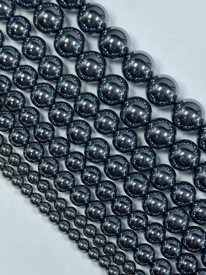 NATURAL Gunmetal Hematite Gemstone Bead, 4mm 6mm 8mm 10mm Round Beads, Gorgeous Gunmetal Dark Gray Color Loose Beads Full Strand 15.5"