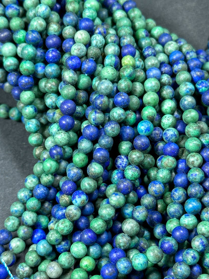 Natural Matte Azurite Gemstone Bead 4mm 6mm 8mm 10mm 12mm Round Beads, Gorgeous Green Blue Color Azurite Gemstone Beads, Full Strand 15.5"