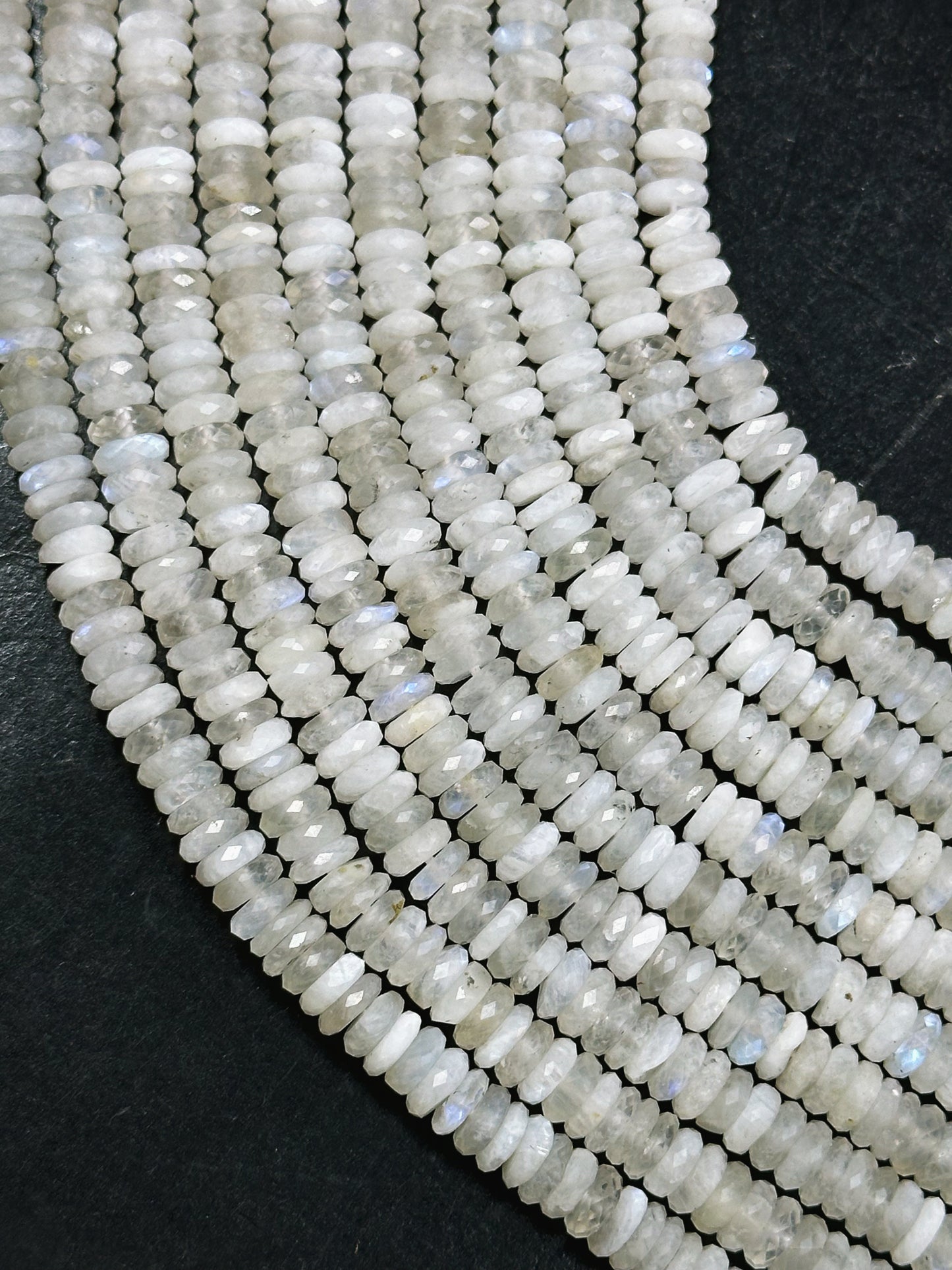 Natural Moonstone Gemstone Bead Faceted 6x2mm Rondelle Shape, Beautiful Natural White Color Blue Flash Moonstone Beads, Full Strand 15.5"