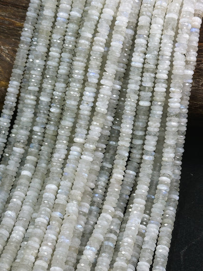 Natural Moonstone Gemstone Bead Faceted 6x2mm Rondelle Shape, Beautiful Natural White Color Blue Flash Moonstone Beads, Full Strand 15.5"