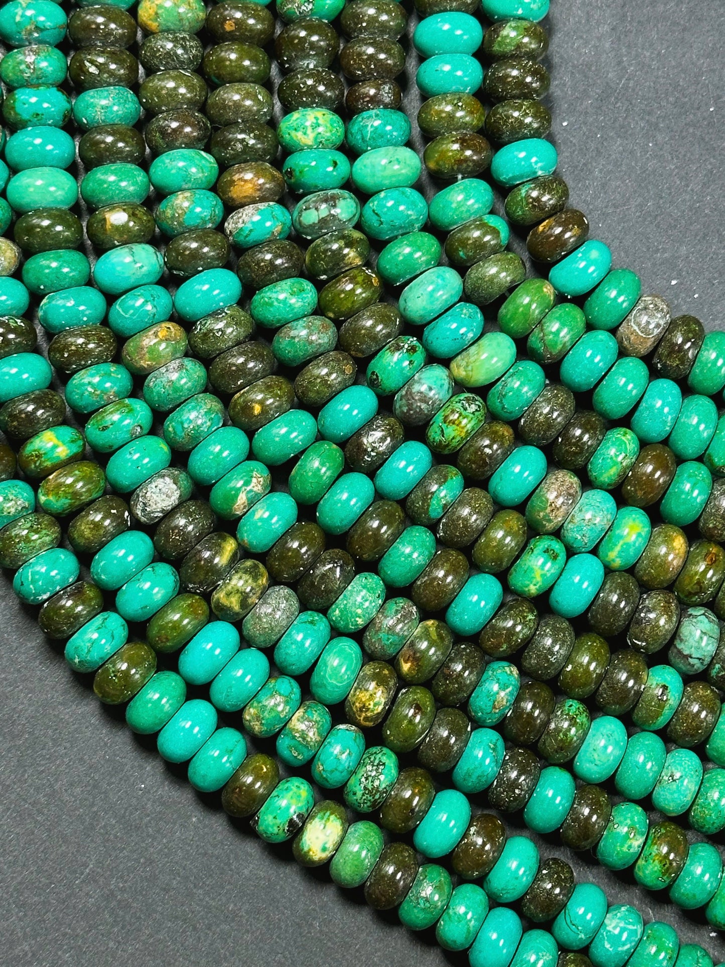 Natural Chinese Turquoise Gemstone Bead 10x6mm Rondelle Shape, Beautiful Green Blue Brown Color Turquoise Beads, Great Quality 15.5" Strand