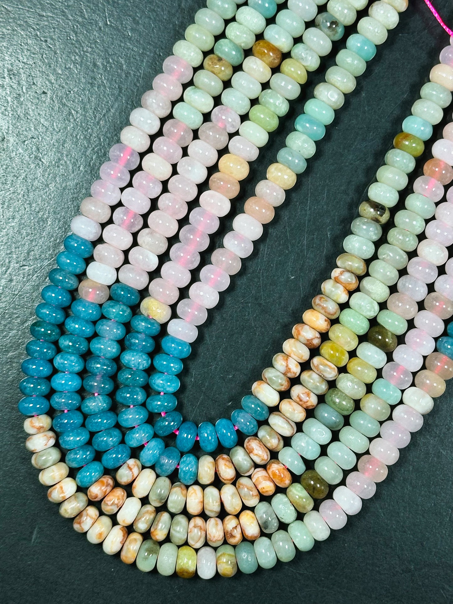 Natural Mixed Gemstone Beads 8x5mm Rondelle Shape, Beautiful Flower Amazonite Rose Quartz Apatite Jasper Gemstone Beads, Full Strand 15.5"