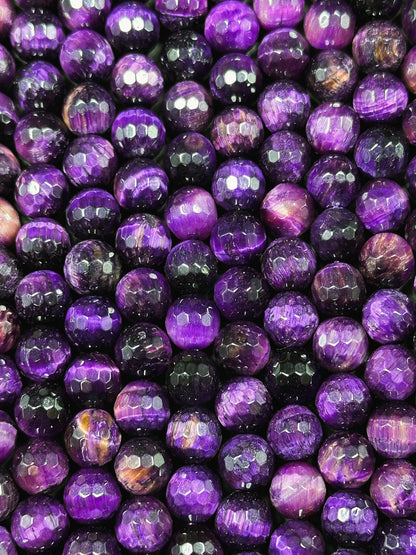 Natural Purple Tiger Eye Gemstone Bead Faceted 8mm Round Beads, Beautiful Purple Color Tiger Eye Gemstone Bead, Great Quality 15.5" Strand