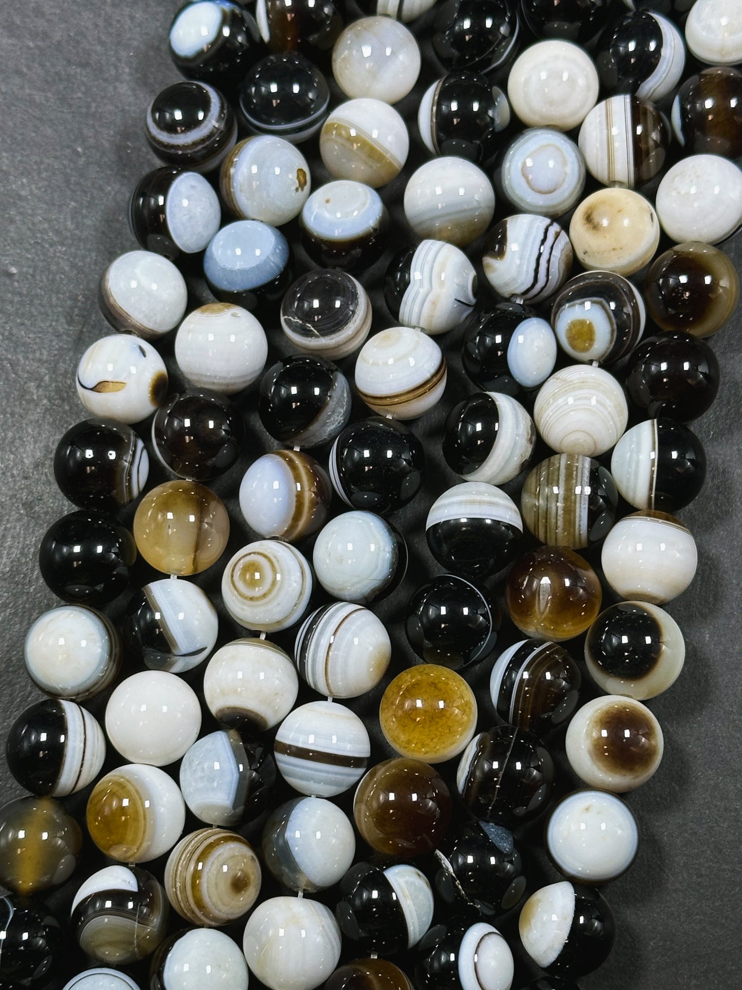 Natural Agate Gemstone Bead 12mm Round Beads, Beautiful Natural Multicolor White Brown Black Color Swirly Agate Gemstone Beads 15.5" Strand