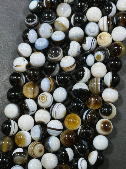 Natural Agate Gemstone Bead 12mm Round Beads, Beautiful Natural Multicolor White Brown Black Color Swirly Agate Gemstone Beads 15.5" Strand