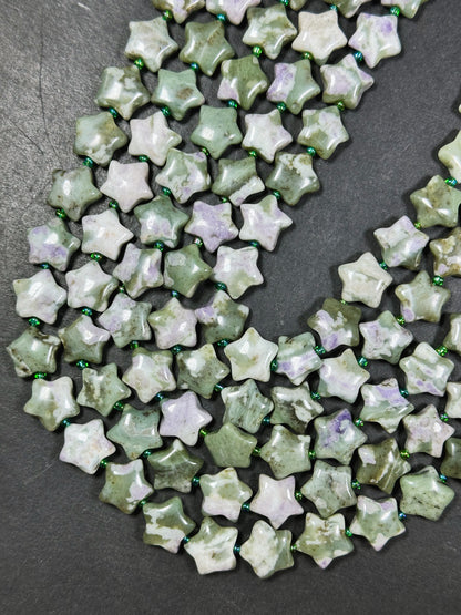 Natural Green Flower Agate Gemstone Bead 15mm Star Shape, Gorgeous Green Purple Beige Flower Agate Beads, Great Quality Full Strand 15.5"