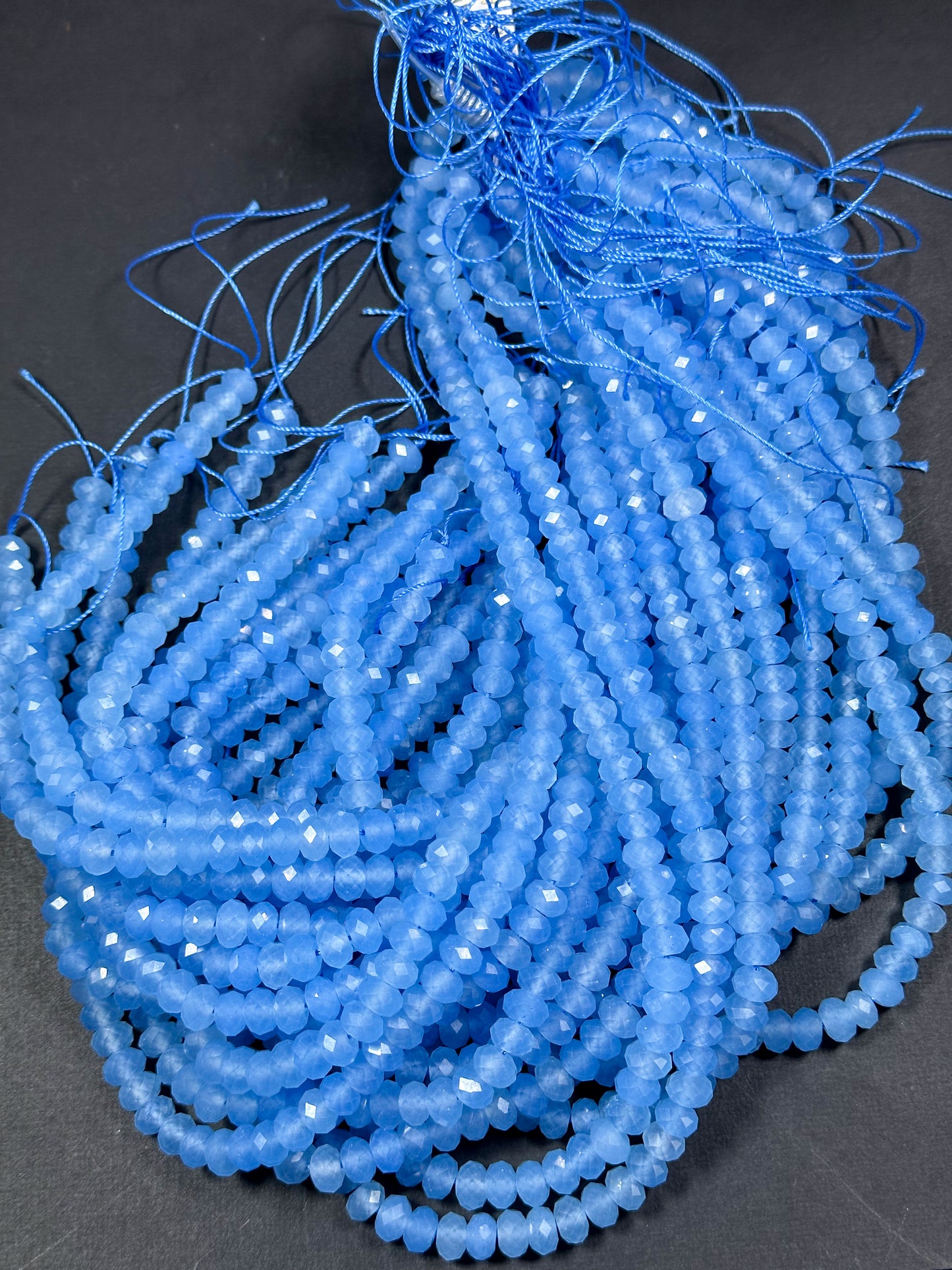 Natural Blue Jade Gemstone Bead Faceted 8x5mm Rondelle Shape, Gorgeous Sky Blue Color Jade Gemstone Bead, Great Quality Full Strand 15.5"