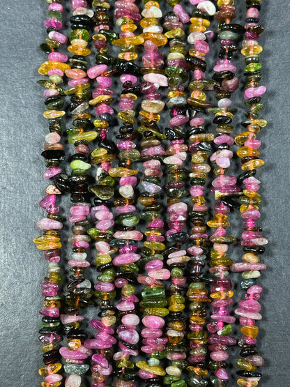 Natural Tourmaline Gemstone Bead 6mm Freeform Chip Shape Beads, Gorgeous Natural Multicolor Tourmaline Gemstone Beads, Full Strand 15.5"