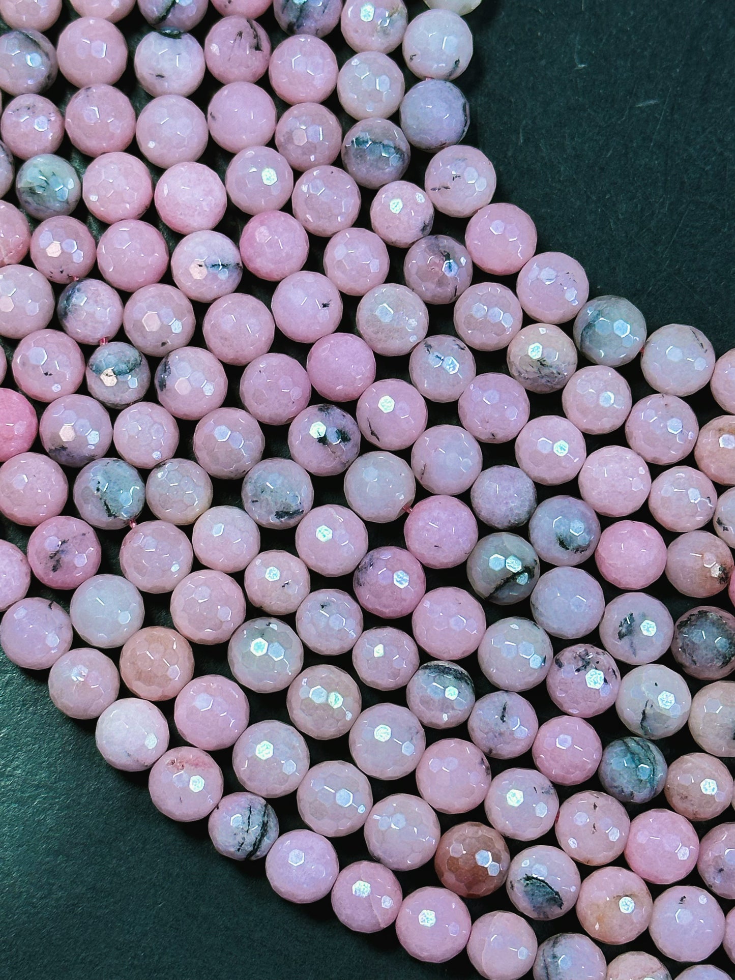 Mystic Natural Pink Opal Gemstone Bead Faceted 8mm 10mm Round Beads, Beautiful Pink Color Pink Opal Gemstone Bead Great Quality, 15.5" Strand