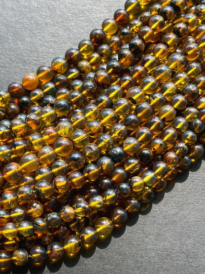 Natural Amber Baltic Gold Gemstone Bead 6-7mm Round Beads, Beautiful Natural Dark Yellow Brown Color Baltic Gold Gemstone Beads Full Strand 15.5"