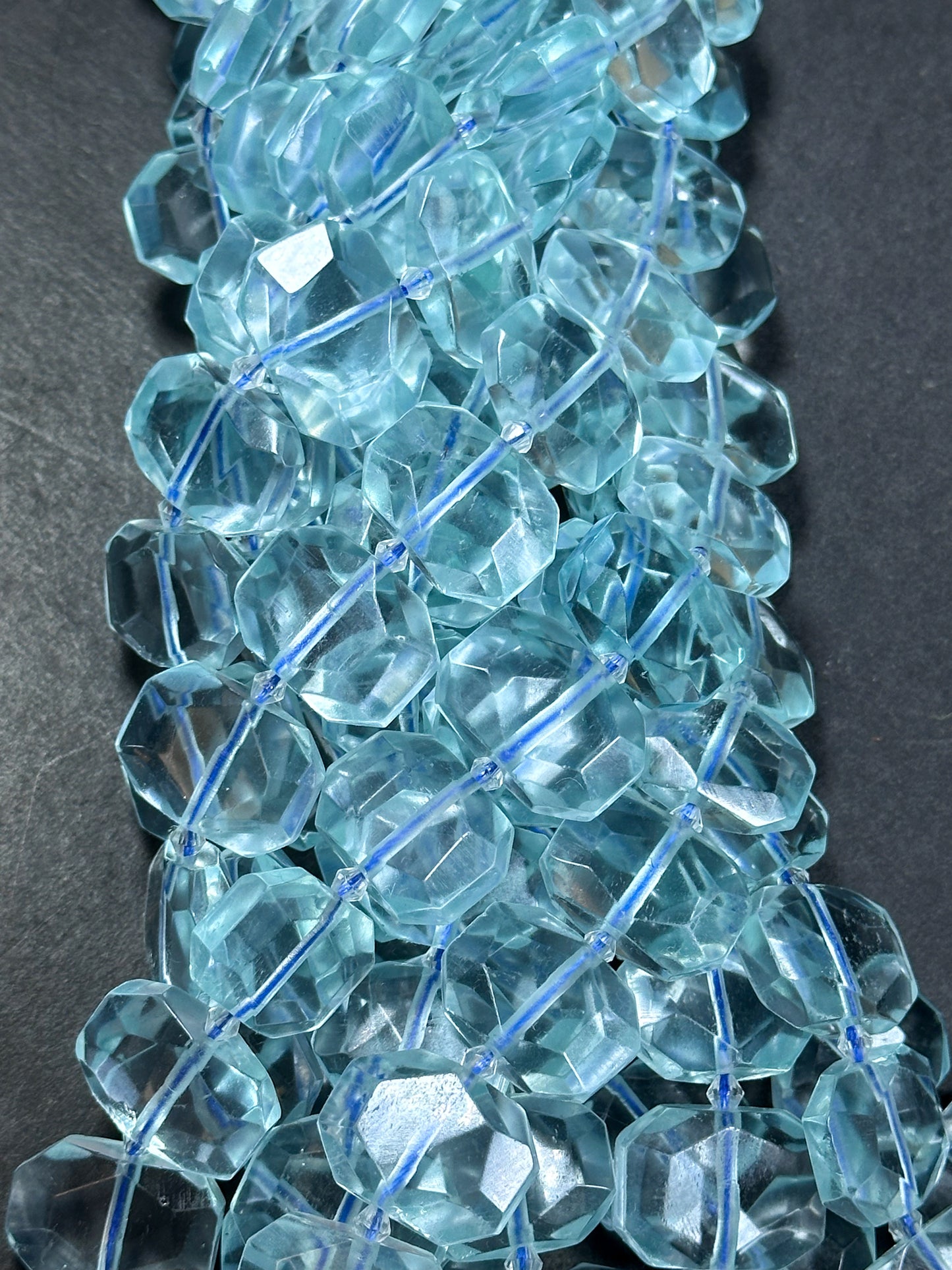 Natural Aquamarine Gemstone Bead Faceted 22x16mm Rectangle Shape Bead, Beautiful Natural Clear Aqua Blue Color Aquamarine Beads 15.5" Strand