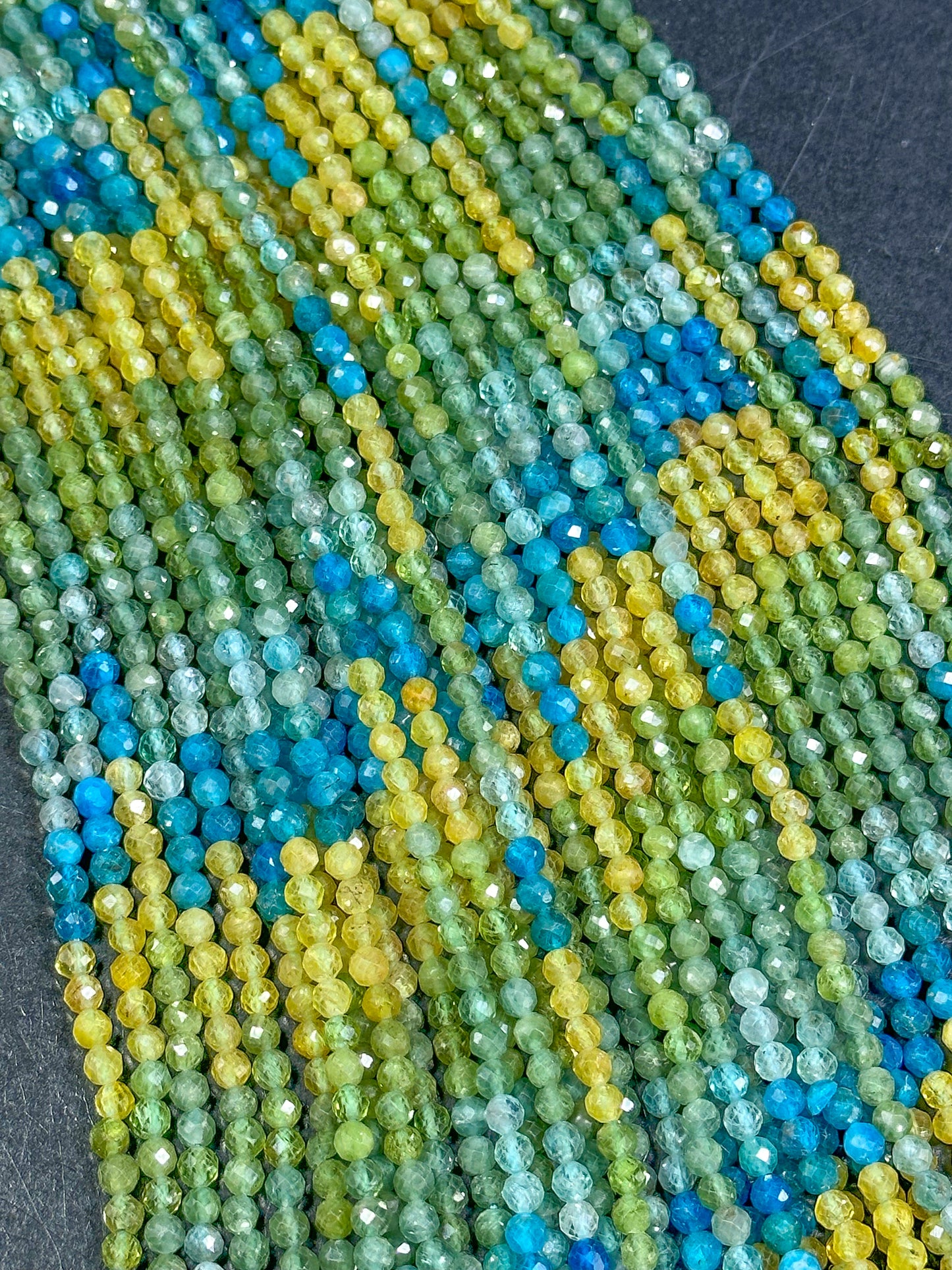 NATURAL Multicolor Apatite Gemstone Bead Faceted 3mm 4mm Round Beads, Beautiful Yellow Blue Green Color Apatite Beads Full Strand 15.5"