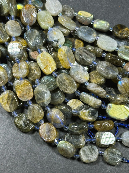 Natural Labradorite Gemstone Bead 15x11mm Oval Shape Bead, Gorgeous Natural Gray Brown Color, Blue Rainbow Flash Labradorite Beads 15.5"