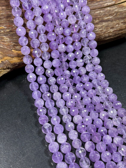 AAA Natural Lavender Jade Gemstone Bead Faceted 6mm 8mm 10mm Round Bead, Gorgeous Natural Clear Lavender Purple Jade Excellent Quality 15.5"