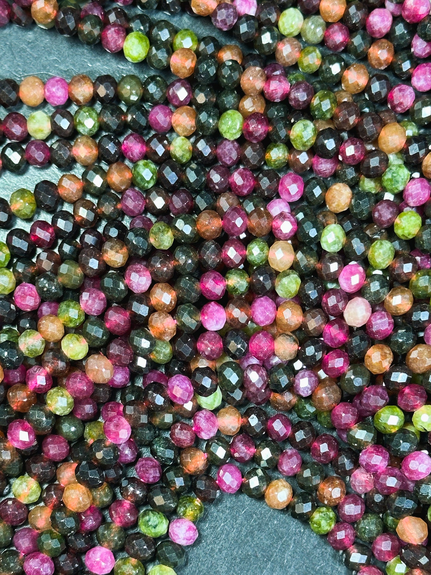 NATURAL Tourmaline Gemstone Bead Faceted 6x5mm 8x6mm Rondelle Shape, Beautiful Multicolor Tourmaline Gemstone Bead Great Quality Full Strand 15.5"