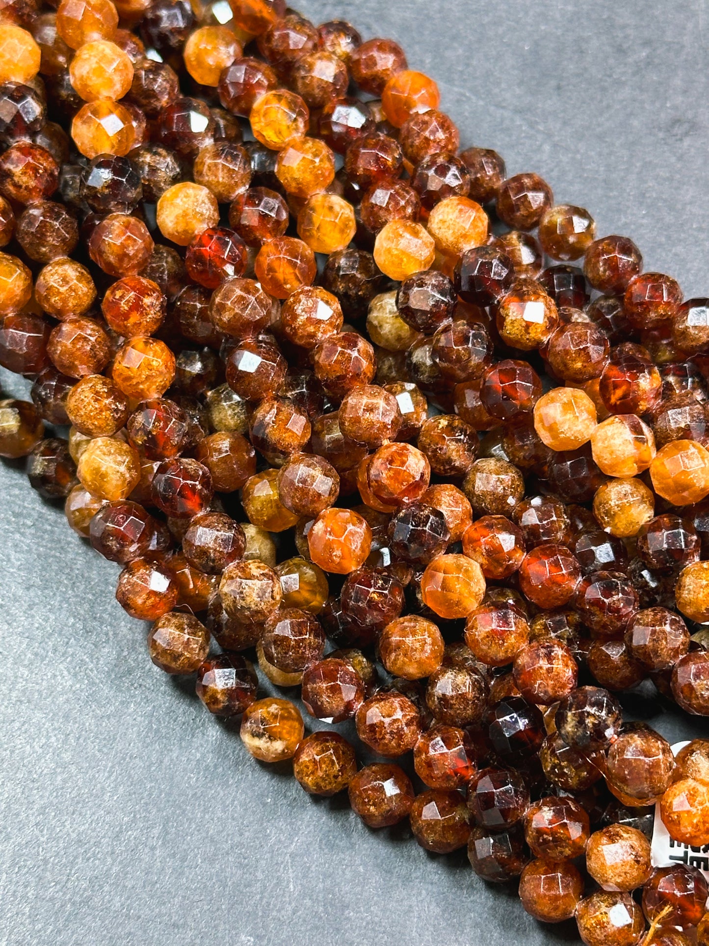 AA Natural Hessonite Orange Garnet Gemstone Bead Faceted 7mm 9mm Round Bead, Gorgeous Orange Brown Color Hessonite Garnet Bead, 15.5" Strand