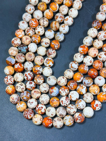 NATURAL Tibetan Gemstone Bead 12mm Round Beads, Beautiful Beige Orange Brown Color Tibetan Gemstone Beads, Excellent Quality Beads 15.5"