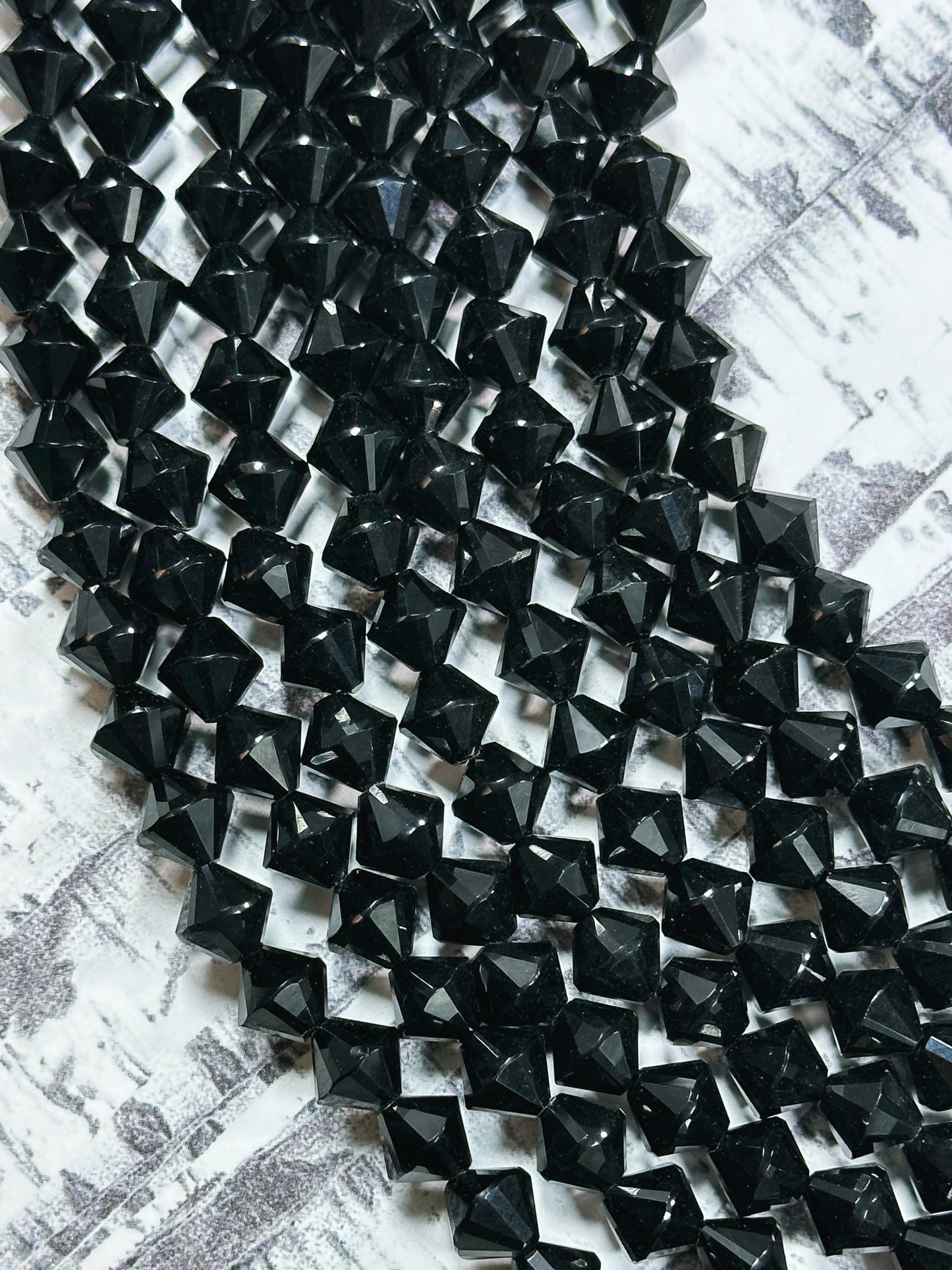 Natural Black Tourmaline Gemstone Bead Faceted 8mm Bicone Diamond Shape Bead, Beautiful Natural Black Tourmaline Bead Full Strand 15.5"