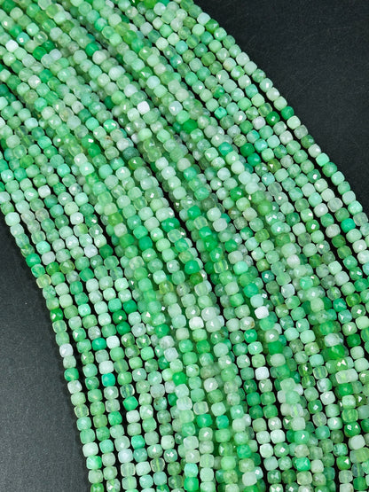 AAA NATURAL Chrysoprase Gemstone Bead Faceted 4mm Cube Shape, Gorgeous Green Color Chrysoprase Gemstone Bead Excellent Quality Beads 15.5"