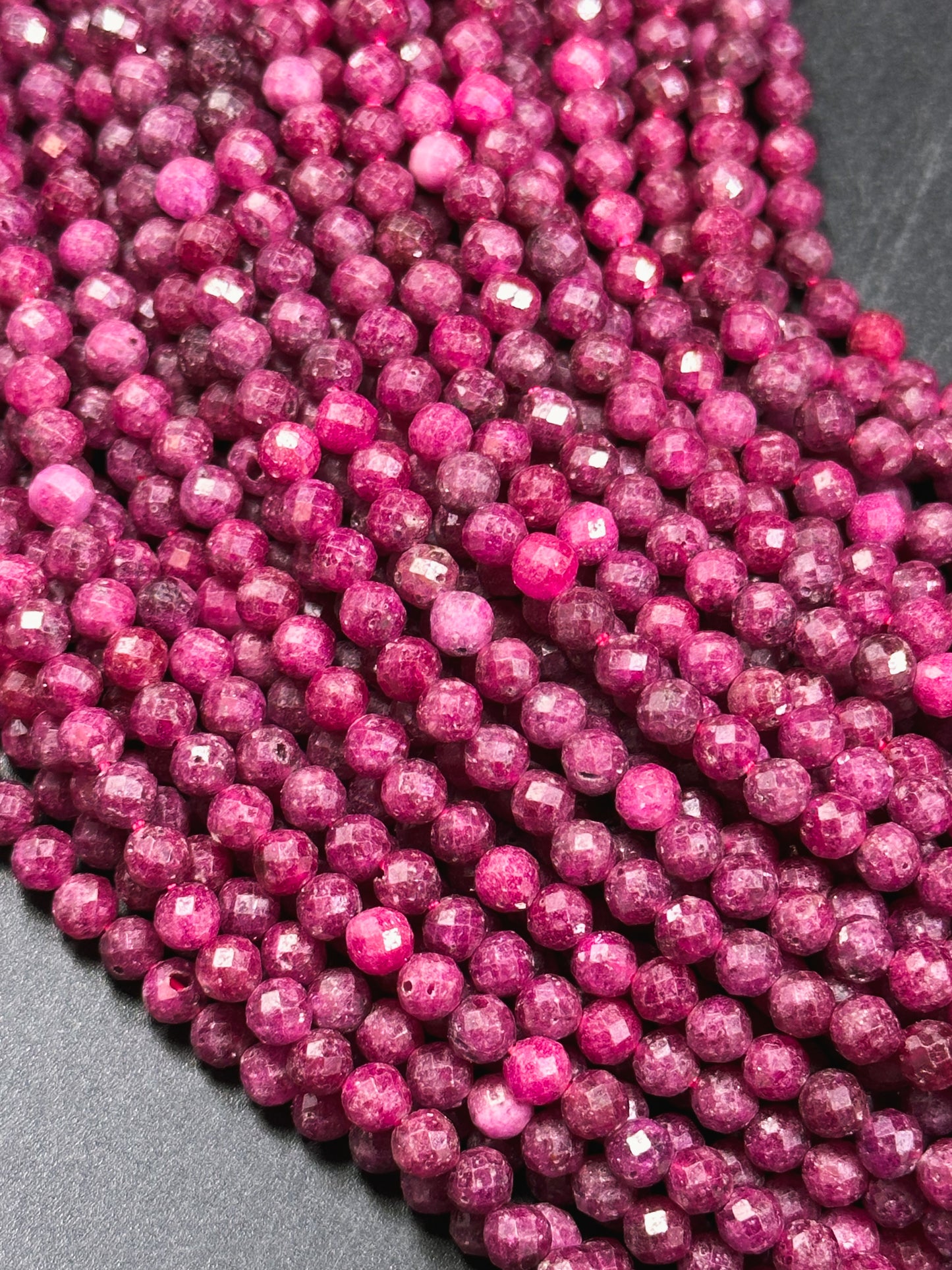 AAA Natural Red Ruby Faceted 3mm 4mm 5mm Round Bead, Beautiful Red Pink Color Ruby Gemstone Excellent Quality Full Strand 15.5"